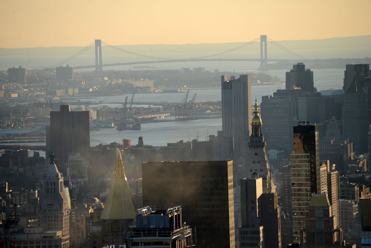 New York City Top Of The Rock 10D New York Life, New York Merchandise Mart, Met Life Edition Tower, One Madison, Verrazano-Narrow s Bridge Close Up Just Before Sunset